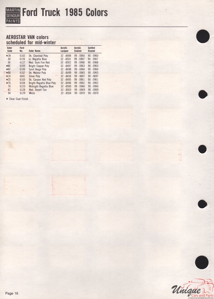 1985 Ford Paint Charts Truck Sherwin-Williams 7